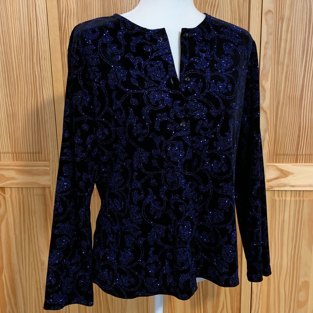 Notations Black Velvet Blue Sequined Cardigan